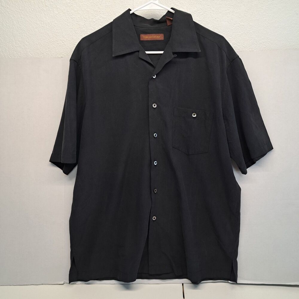 Tori Richard Shirt Men’s M Black Just Shakin' Embroidered Hawaiian Button Up